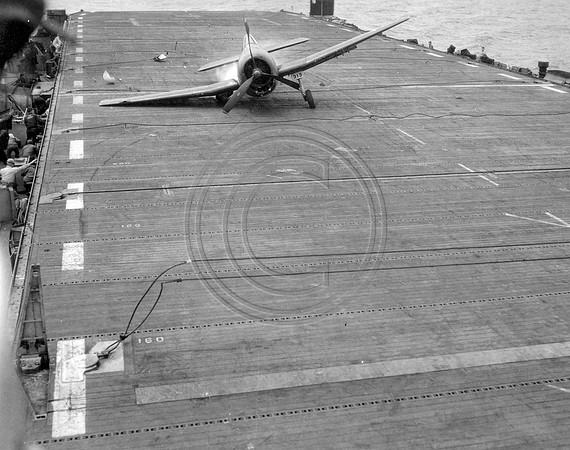 Navy F-6-F Hellcat fighter Crash Landing on Carrier Bonne Homme Richard
