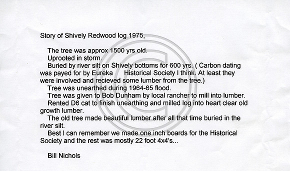 Story of Shively Redwood log circa 1975