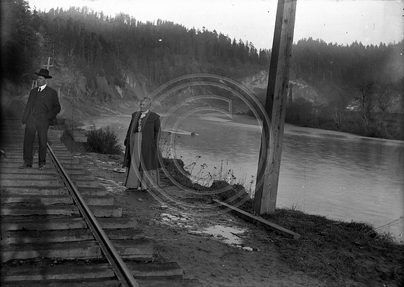 Man and woman along RR tracks near the Eel River