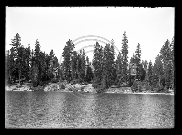 Mansions along a lake from original 5x7 glass negatives