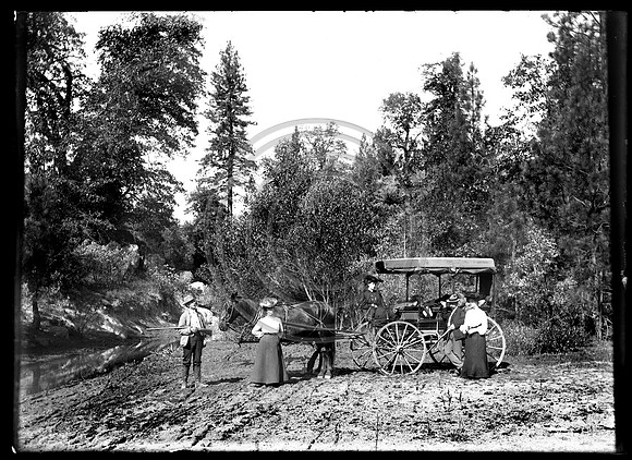 Victorian scene along river Couples in a buggy Scanned 4-2-2012 from 5x7 glass negative