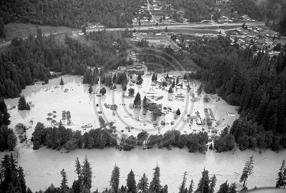 Aerial view of the 1964 flooding at Weott