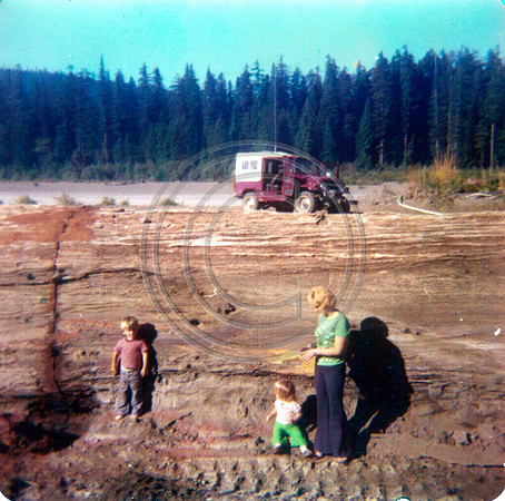 Redwood log  Shively river bar circa 1975 Ronelle, Korey & Krista