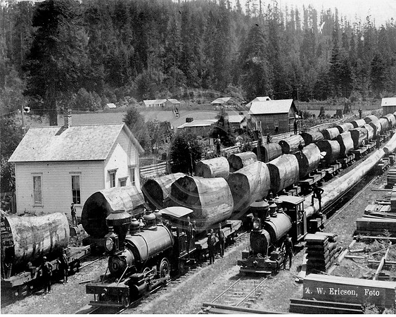 3 trains with one log load at Excelsior Lumber Company